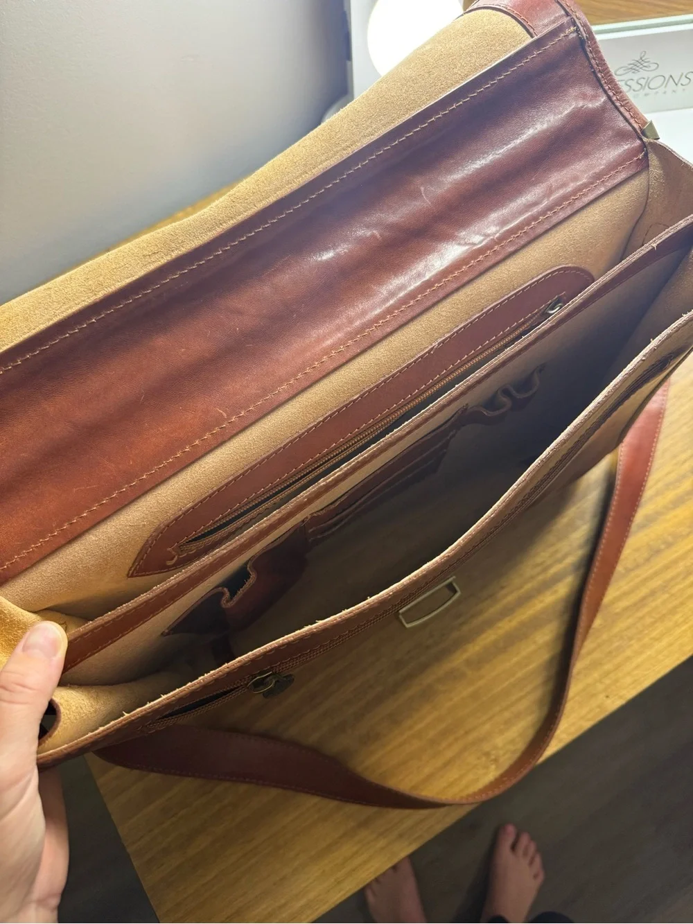 Italian Leather Briefcase, Made In Italy, Cognac Brown Messenger Bag